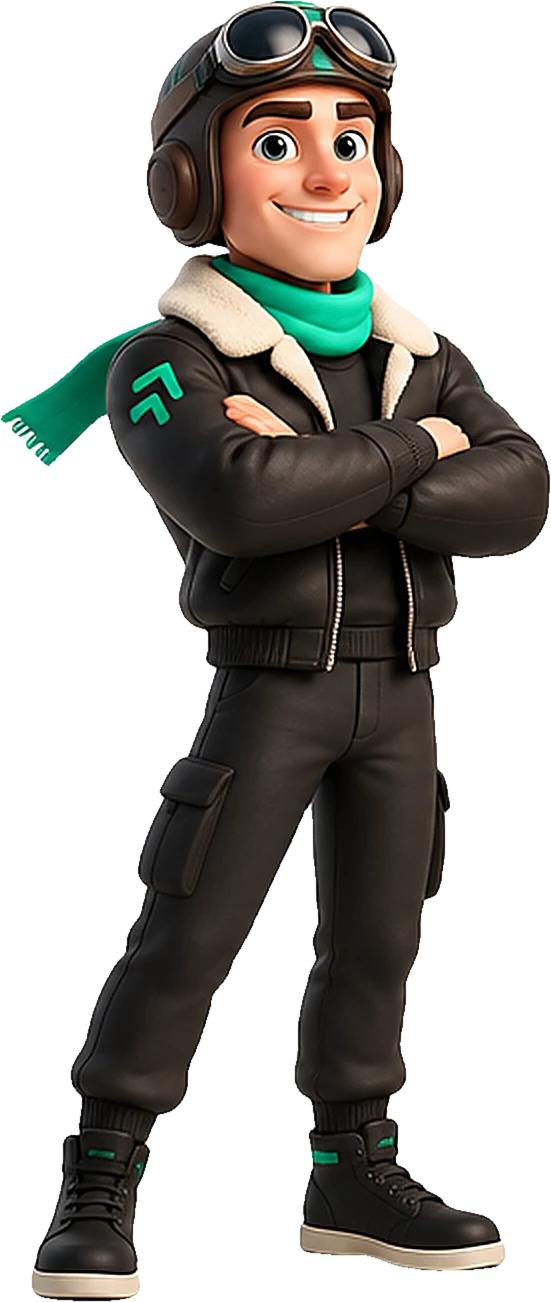 Novaly pilot with arms crossed