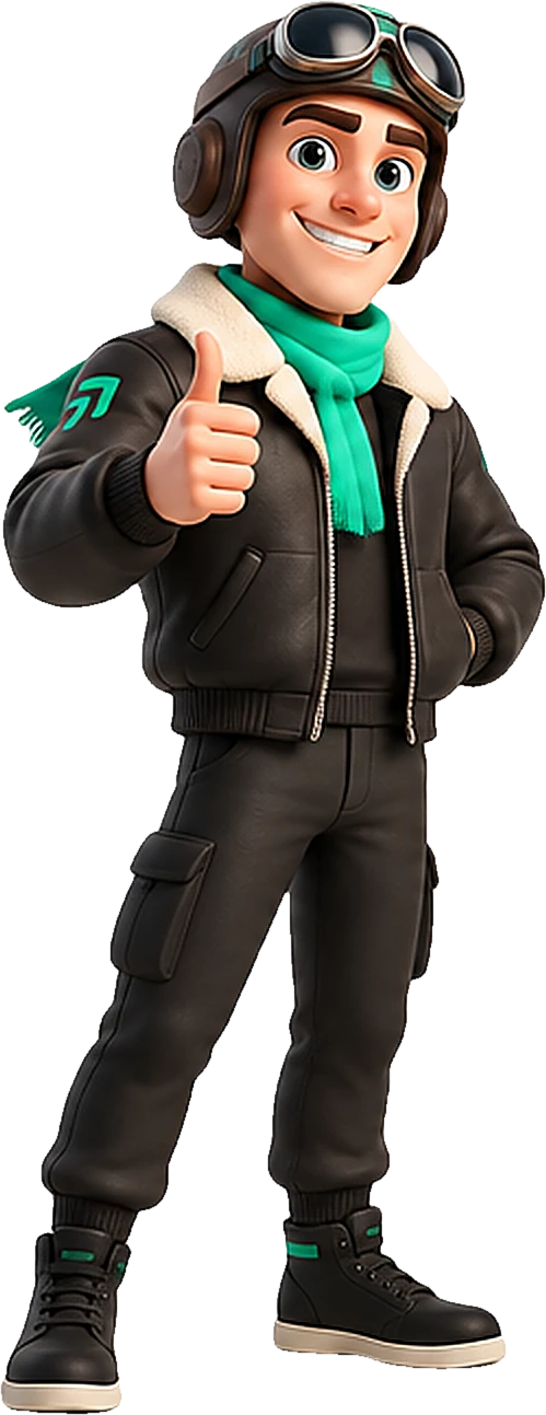 Novaly pilot giving a thumbs up